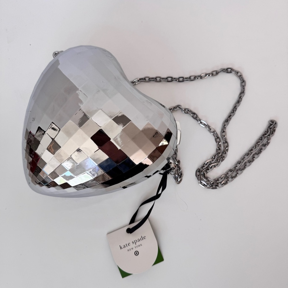 NWT ♠️ Kate Spade Target Disco Reflective Heart Crossbody Bag Silver Metal
